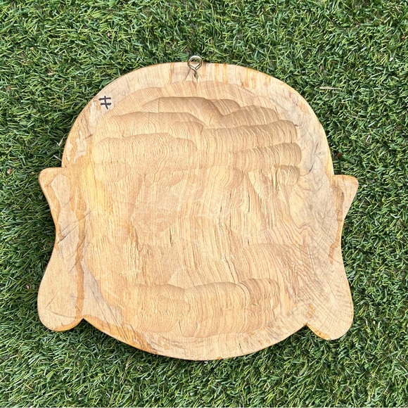 ✨VINTAGE and joyful, this solid wood Buddha plaque laughs. Measures 10”x 10” - Picture 2 of 3